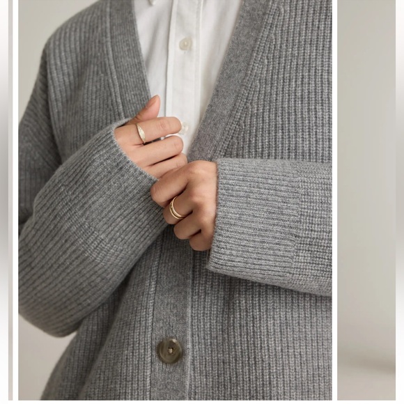 Quince Light Gray Mongolian Cashmere Oversized Cardigan - Picture 3 of 8